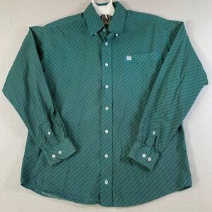 CINCH Men's XS Green Geo Print Long Sleeve Button Down 100% Cotton Western Shirt